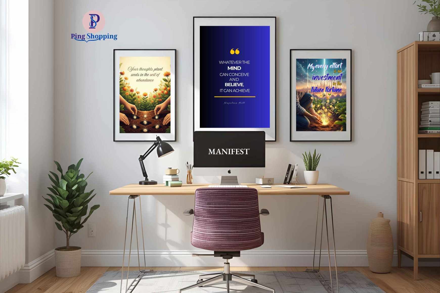 Manifestation Wall Art with Affirmations | Abundance & Wealth Attraction Quotes | Inspirational Decor for Home, Office & Meditation | Conceive, Believe, Achieve